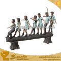 Bronze Boy and Girl Walking Single -Plank bridge Statue BFSN-B100A